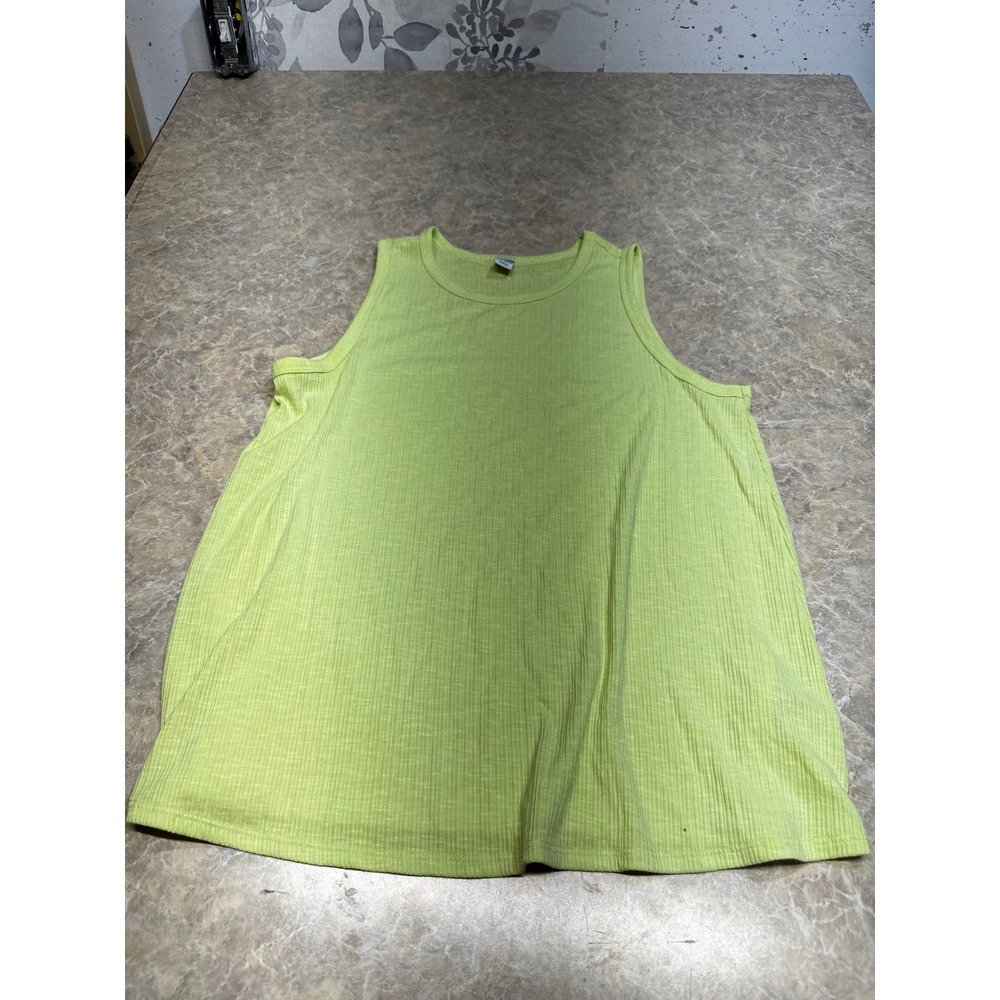 Old Navy Luxe Lime Green Ribbed Knit Tank Top Womens Small Sleeveless Crew Neck